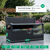 Olsen & Smith 265L Outdoor Garden Storage Bench – Weather-Resistant Rattan Effect Plastic Seat with Lockable Storage Box, Patio Furniture Chest for Tools, Cushions & Toys – Black