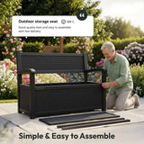 Olsen & Smith 265L Outdoor Garden Storage Bench – Weather-Resistant Rattan Effect Plastic Seat with Lockable Storage Box, Patio Furniture Chest for Tools, Cushions & Toys – Black