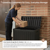 Olsen & Smith 170L Outdoor Garden Storage Box – Lockable Plastic Container Chest with Wood-Effect Panels, Weather-Resistant Patio Storage for Tools, Toys & Cushions – Black