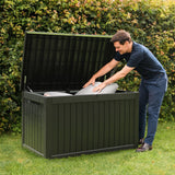 Olsen & Smith 870L Extra Large Outdoor Garden Storage Box – Heavy-Duty Weather-Resistant Wood-Effect Chest with Lock, Gas-Lift Lid & Massive Capacity – Grey