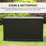 Olsen & Smith 870L Extra Große Garten-Aufbewahrungsbox – Schwerlast, Wetterbeständige Truhe in Holzoptik mit Schloss, Gasdruckfeder-Deckel & Riesigem Fassungsvermögen – Grau