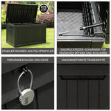 Olsen & Smith 870L Extra Große Garten-Aufbewahrungsbox – Schwerlast, Wetterbeständige Truhe in Holzoptik mit Schloss, Gasdruckfeder-Deckel & Riesigem Fassungsvermögen – Grau