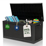 Olsen & Smith 980-l-XXL-Garten-Aufbewahrungsbox – Extra große Aufbewahrungstruhe für den Außenbereich, 100 % recycelter Kunststoff, wetterbeständige robuste Kissenbox mit Zahlenschloss & Holzoptik