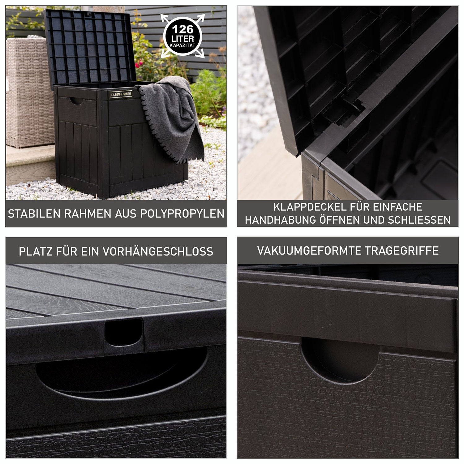Olsen & Smith Gartenbox 126L – Wetterfest, Abschließbar & Kompakte Auf