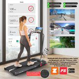 Sports24 Klappbares 4-in-1 Walking Pad Laufband mit Steigung, 1–12 km/h Geschwindigkeit, Haltegriff, LCD-Display, App-Steuerung, Bluetooth-Lautsprecher, geräuscharm, Untertisch-Laufmaschine für Zuhause, 2 Jahre Garantie