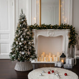 Olsen & Smith 6ft Snowy Pre Lit Christmas Tree – Artificial Indoor Xmas Tree with 300 Warm White LED Lights, Snowflake Ornaments, Frosted Branch Tips & Metal Stand – 750 Branch Tips