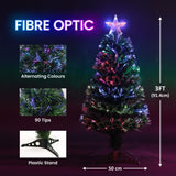 Olsen & Smith 3ft Fibre Optic Christmas Tree – Artificial Small Pre Lit Xmas Tree with Multicolour LED Lights, Star Tree Topper, 90 Branch Tips & Secure Base for Home or Office
