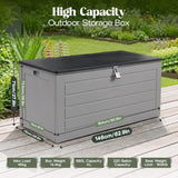 Olsen & Smith 680L MASSIVE Capacity Outdoor Garden Storage Box Plastic Shed - Weatherproof & Sit On with Wood Effect Chest