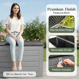 Olsen & Smith 680L MASSIVE Capacity Outdoor Garden Storage Box Plastic Shed - Weatherproof & Sit On with Wood Effect Chest