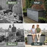 Olsen & Smith 680L MASSIVE Capacity Outdoor Garden Storage Box Plastic Shed - Weatherproof & Sit On with Wood Effect Chest