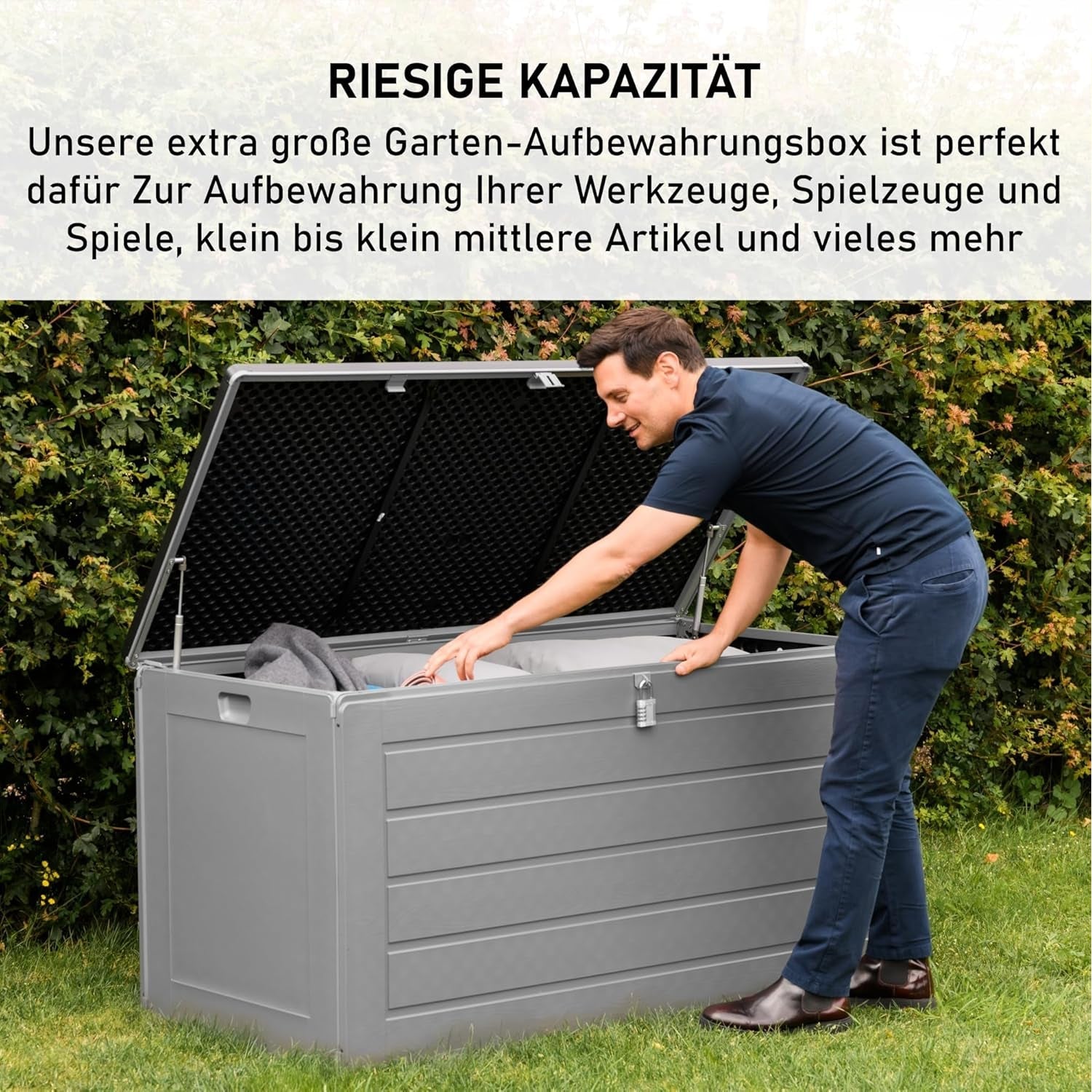 aufbewahrung für gartenstühle Olsen & Smith 680L Extra Große Garten-Aufbewahrungsbox – Wetterfest, A